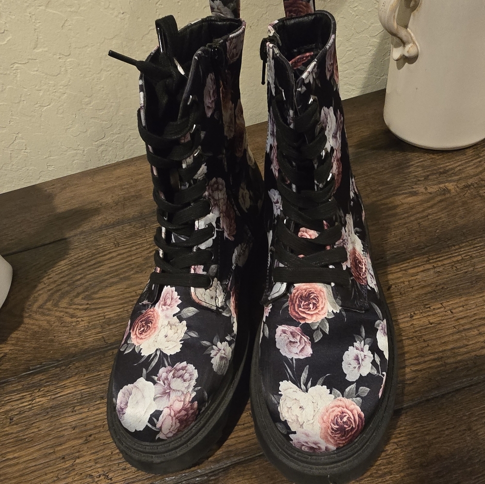 Celia Floral Combat Boots